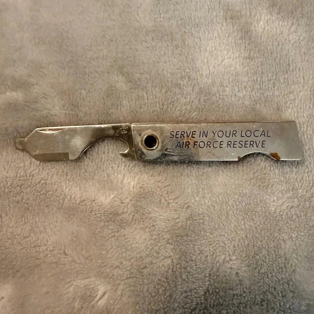 Vintage USAF Air Force Reserve Metal Can & Bottle Opener‎ Keychain Tool 1970s